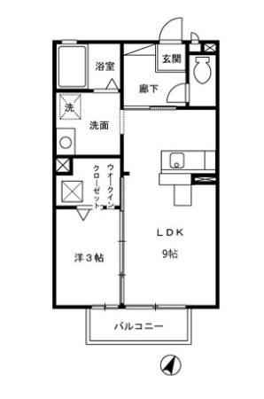 スノーフレーク(1LDK/1階)の間取り写真