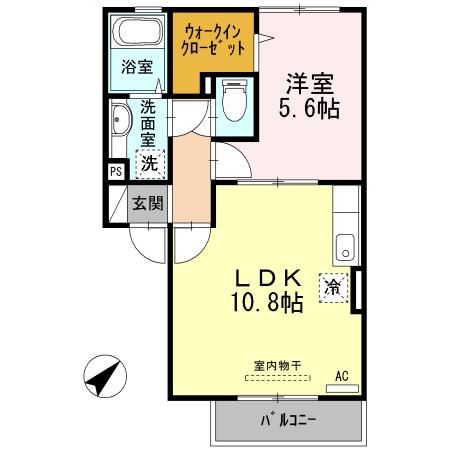 ディアコートフローラル陳内(1LDK/2階)の間取り写真
