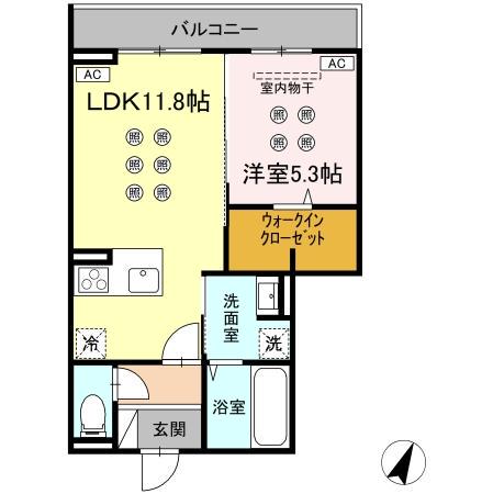 LUMINA I棟(1LDK/2階)の間取り写真
