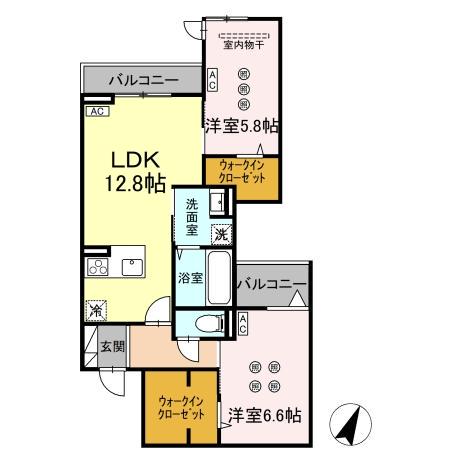 LUMINA I棟(2LDK/2階)の間取り写真
