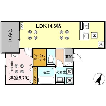 LUMINA II棟(1LDK/1階)の間取り写真
