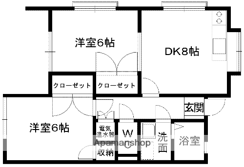 WITH楡木(2DK/1階)の間取り写真