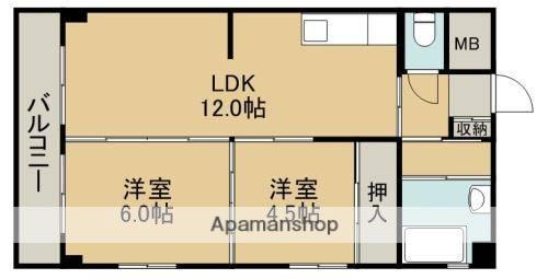 ラピス龍田(2LDK/3階)の間取り写真
