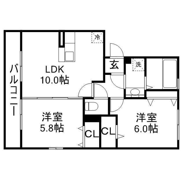 エスぺランサNOZOMI(2LDK/2階)の間取り写真