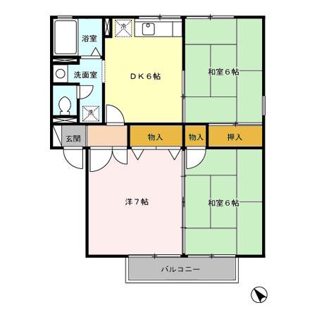 レジデンス95B棟(3DK/1階)の間取り写真