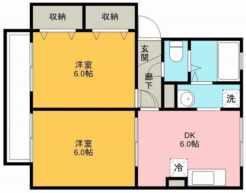ソシアヴィルヌーブ(2DK/2階)の間取り写真