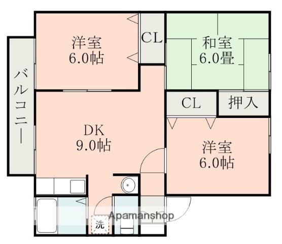 サンライフウエスト(3DK/2階)の間取り写真
