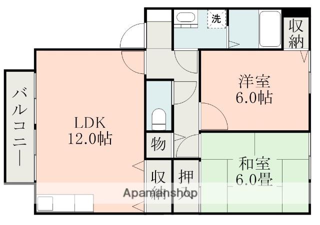 サンガーデン下硯川B(2LDK/2階)の間取り写真