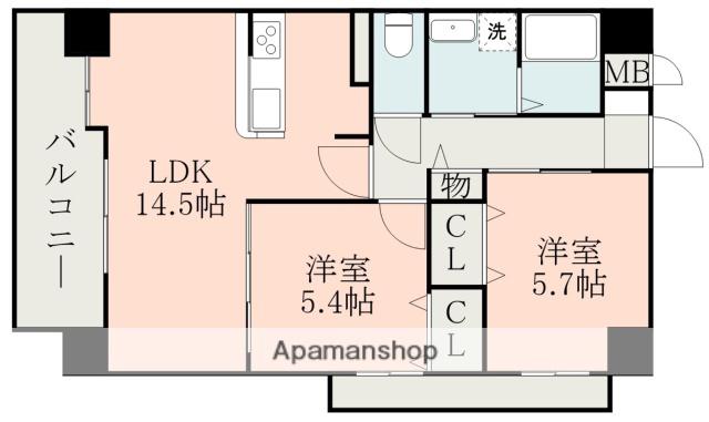 サムティ熊本近見Ⅱ(2LDK/4階)の間取り写真