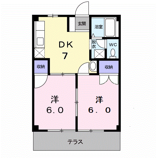 硯川ハイツ(2DK/1階)の間取り写真