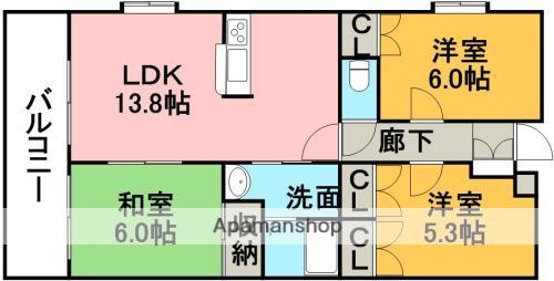 カンフォート(3LDK/3階)の間取り写真