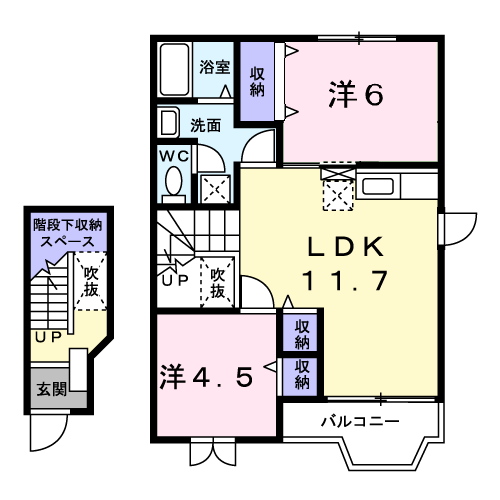 サニーコート六田Ⅰ(2LDK/2階)の間取り写真