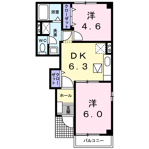 ロイヤルシャトー(2DK/1階)の間取り写真