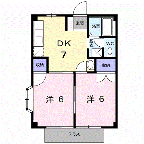 迫間ラッキーハイツⅡ(2DK/1階)の間取り写真