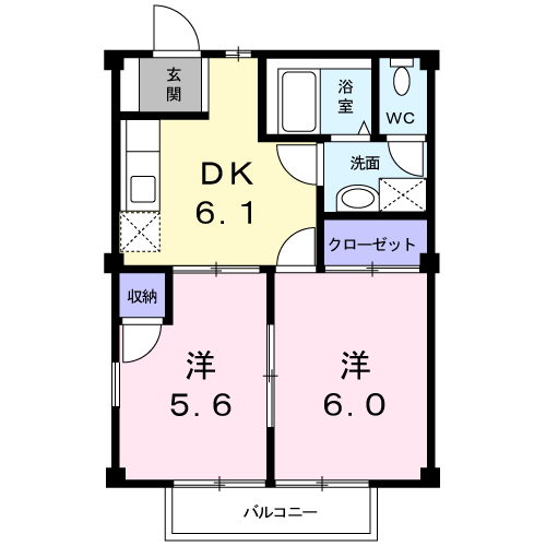 スカイハイツ(2DK/2階)の間取り写真