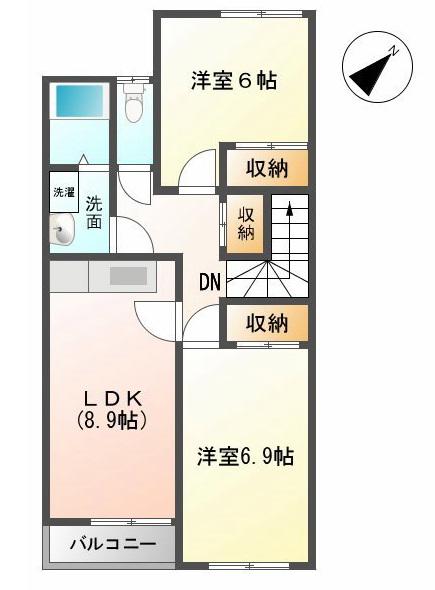 ルート3ヒルズ(2DK/2階)の間取り写真
