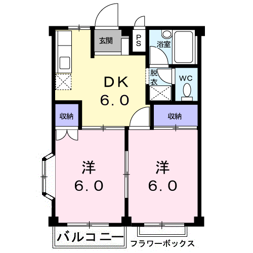 ルネッサンス立田(2DK/1階)の間取り写真