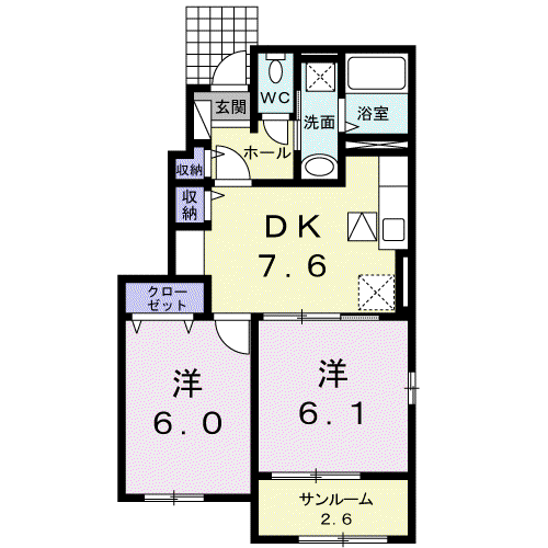 アルバーダ・MⅢ(2DK/1階)の間取り写真