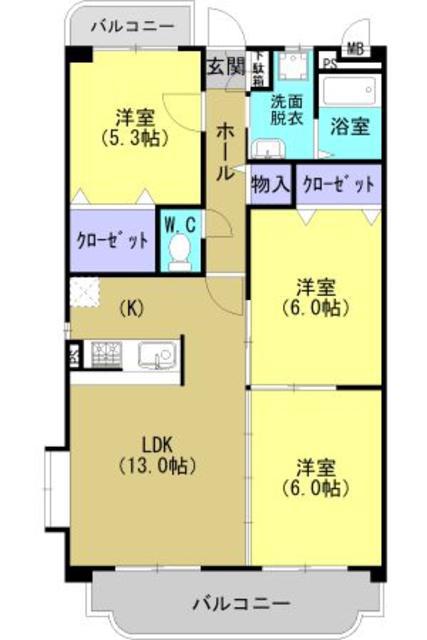 ベネッセ米野(3LDK/3階)の間取り写真