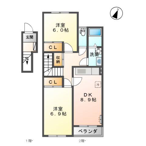 グリーンテラス(2DK/2階)の間取り写真