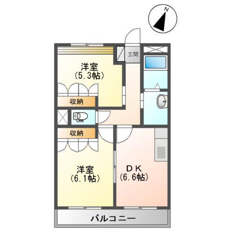 エバーグリーン(2DK/1階)の間取り写真