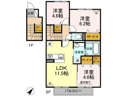 プレリー泗水(3LDK/2階)の間取り写真