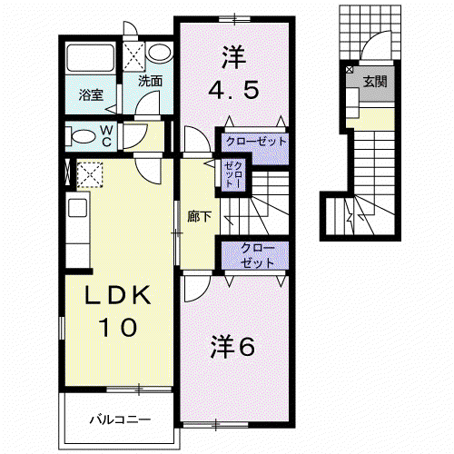 コーポKMⅡ(2LDK/2階)の間取り写真