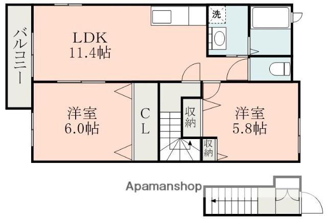 スプリング山鹿(2LDK/2階)の間取り写真