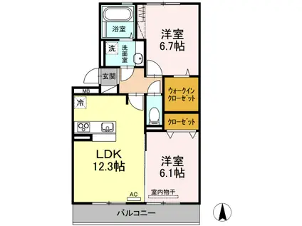 コートプレイス龍田Ⅰ(2LDK/3階)の間取り写真