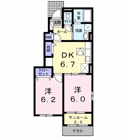 クレールⅡ A(2DK/1階)の間取り写真