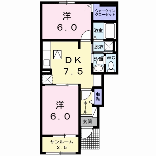 クレールⅡ B(2DK/1階)の間取り写真