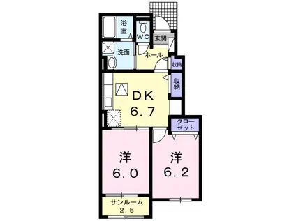メルべーユ 弐番館(2DK/1階)の間取り写真