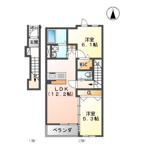 フェニックスA棟(2LDK/2階)の間取り写真