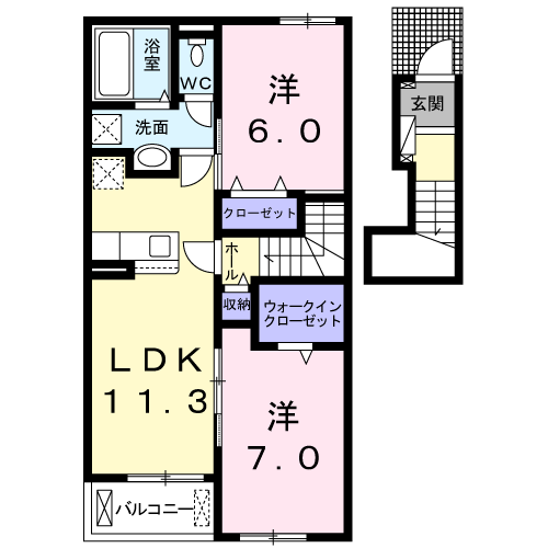 カーサ・フィオーレⅠ(2LDK/2階)の間取り写真