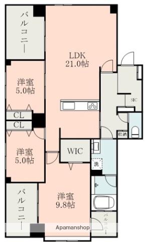 ラ・シック菊陽(3LDK/8階)の間取り写真