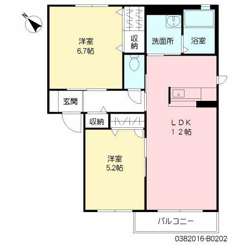 ガーデンパーク もくれん(2LDK/2階)の間取り写真