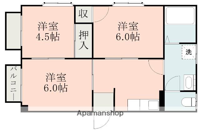 ウエストハイツB棟(3K/1階)の間取り写真