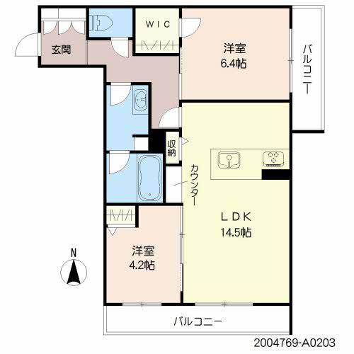 シャーメゾンARISTIO(2LDK/2階)の間取り写真