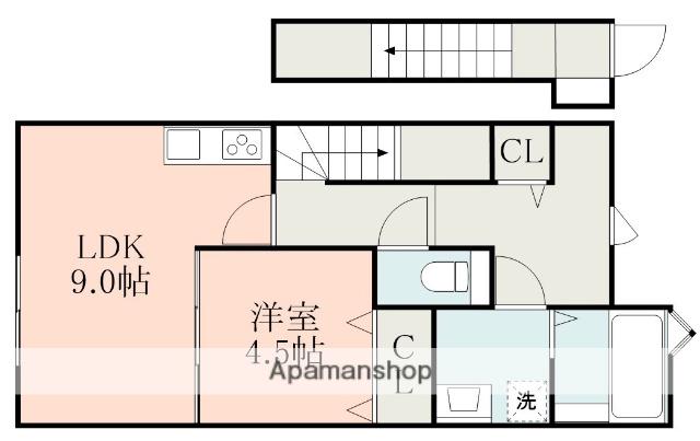 KURENAI Ⅱ A棟(1LDK/2階)の間取り写真