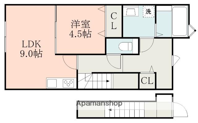 KURENAI Ⅱ A棟(1LDK/2階)の間取り写真