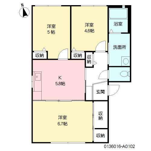グリーン武蔵 A棟(3DK/1階)の間取り写真