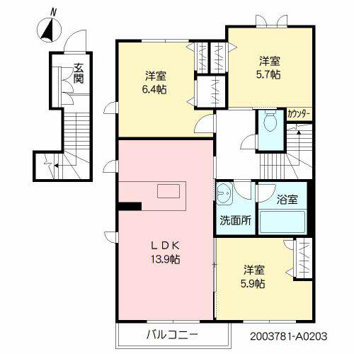 SHAMAISON二本松(3LDK/2階)の間取り写真