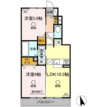 アテリア参番館(2LDK/1階)の間取り写真