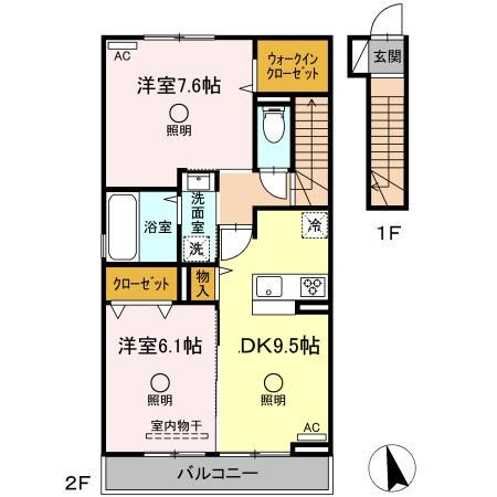 アテリア参番館(2DK/2階)の間取り写真