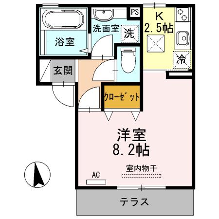 メルベーユ(1K/1階)の間取り写真