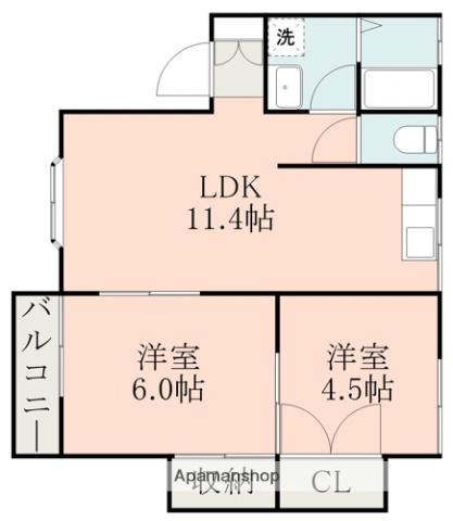 若葉ヶ丘ハイツ(2LDK/2階)の間取り写真