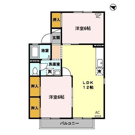 エスボワールB(2LDK/2階)の間取り写真