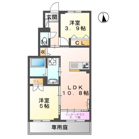 CHAMP DE PIERRE(2LDK/1階)の間取り写真