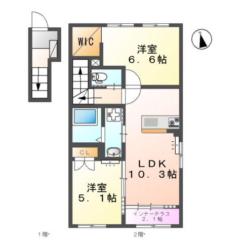 CHAMP DE PIERRE(2LDK/2階)の間取り写真