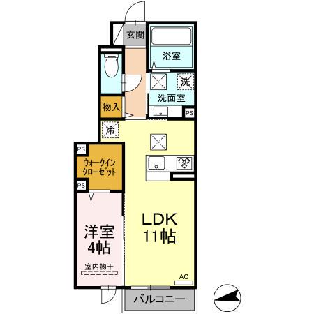 ラルジュガーデン西寺(1LDK/1階)の間取り写真